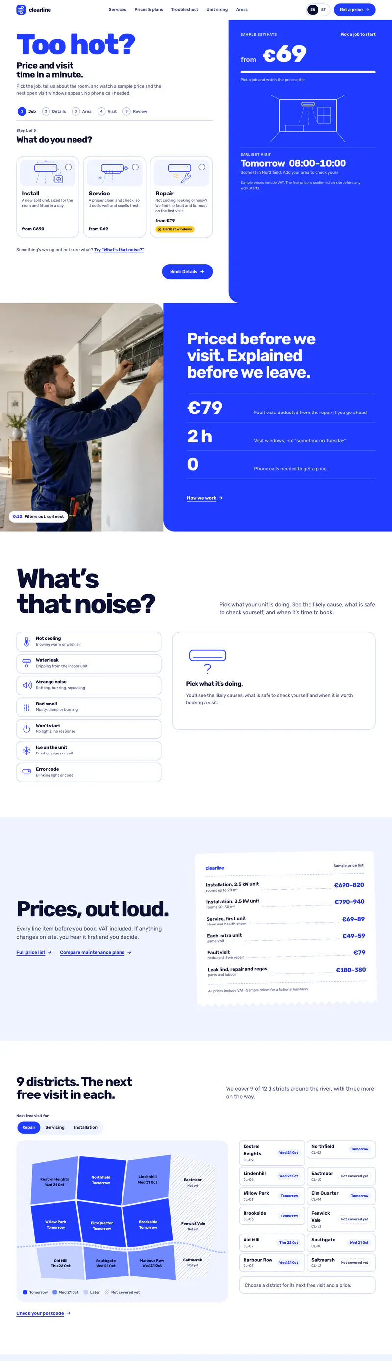 Clearline Home Services full homepage, desktop