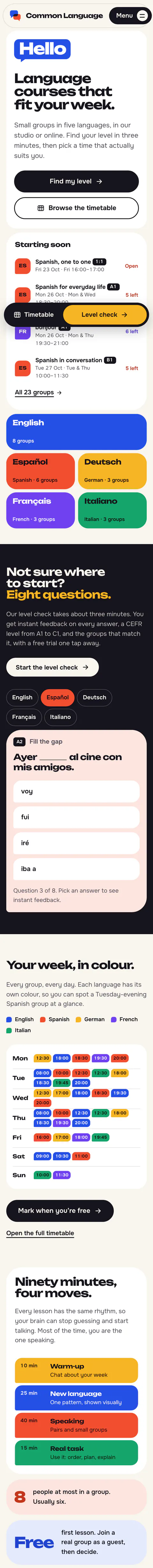 Common Language full homepage, mobile