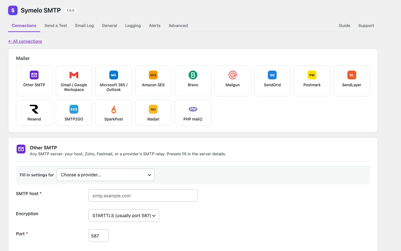 Add a connection: pick one of the supported email services.